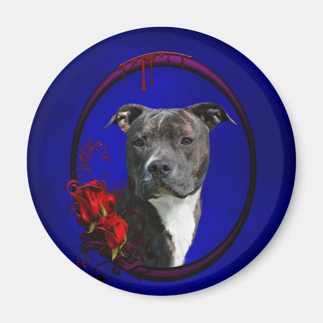 Pitbull and bloody roses magnet (Front)