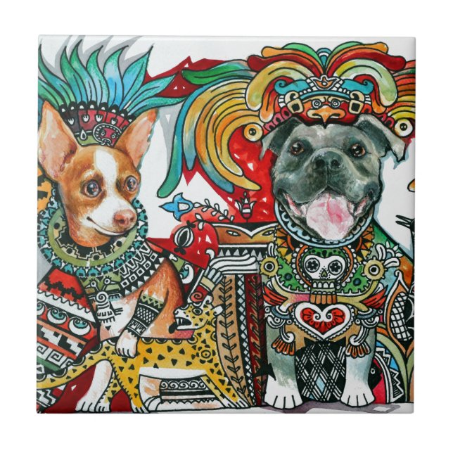 Pitbull and Chihuahua Ceramic Tile (Front)