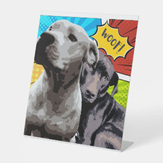 Pitbull and Staffy original art of my two dogs. Pedestal Sign