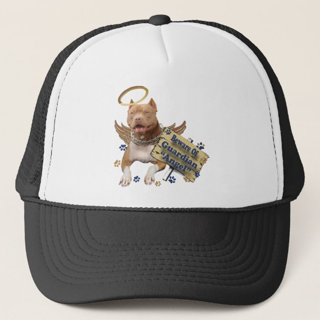 Pitbull Beware Of Guardian Angel Trucker Hat (Front)