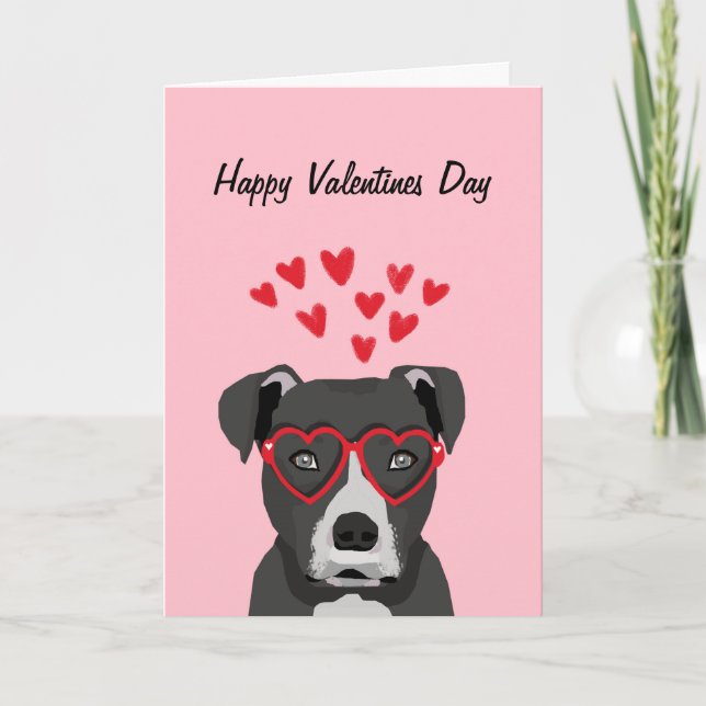 Pitbull — black valentines day card (Front)