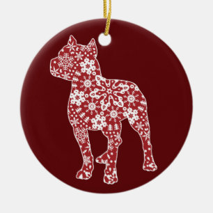 Pitbull, Boho Christmas Snowflakes Ceramic Ornament