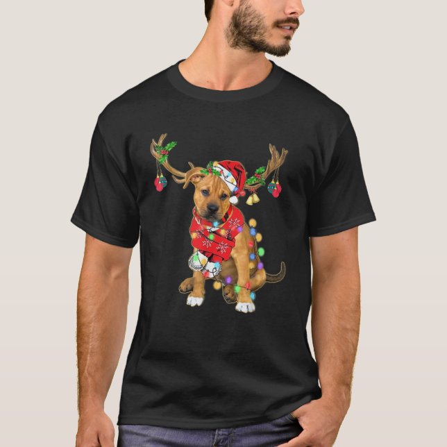 Pitbull boxer mix Gorgeous Reindeer Christmas Ligh T-Shirt (Front)
