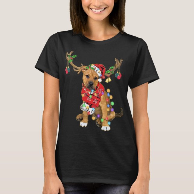 Pitbull boxer mix Gorgeous Reindeer Christmas Ligh T-Shirt (Front)