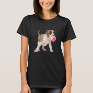 Pitbull Chewing Gum Bubble Cute Dog Print T-Shirt