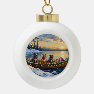 Pitbull Christmas Boat Holiday Ceramic Ball Christmas Ornament