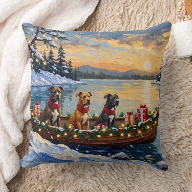 Pitbull Christmas Boat Holiday Cushion (Blanket)
