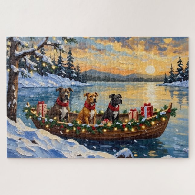 Pitbull Christmas Boat Holiday Jigsaw Puzzle (Horizontal)
