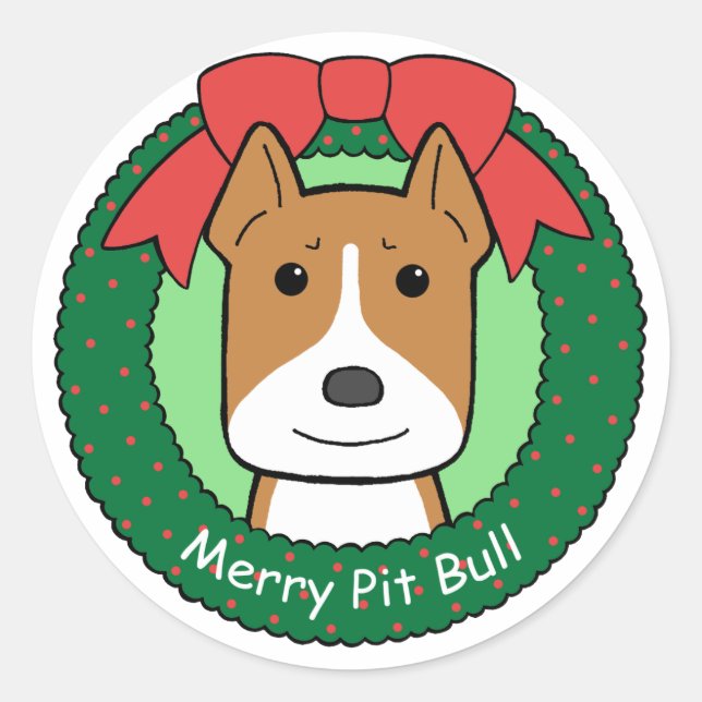 Pitbull Christmas Classic Round Sticker (Front)