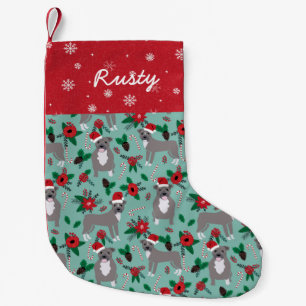Pitbull Christmas Floral Custom Name Small Christmas Stocking