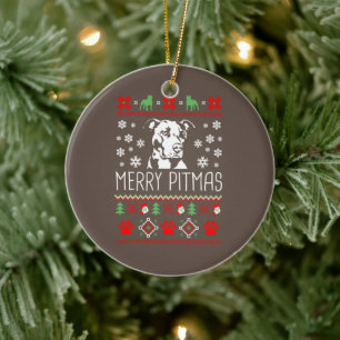 Pitbull Christmas Lovers Merry Pitmas Ugly Christm Ceramic Ornament