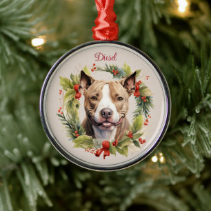 Pitbull Christmas Pet Memorial Dog Breed Metal Ornament