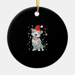 Pitbull Christmas Santa Hat Lights Dog Ceramic Ornament