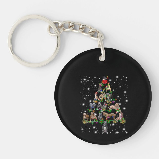 Pitbull Christmas Tree Covered By Flashlight Key Ring (Front)