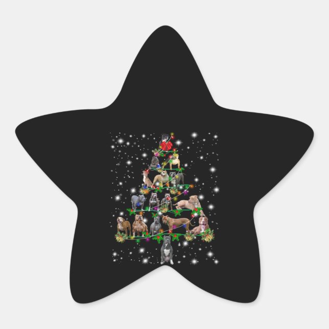 Pitbull Christmas Tree Covered By Flashlight Star Sticker (Front)