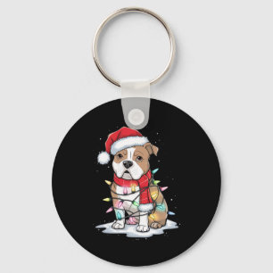 Pitbull Christmas Tree Cute Santa Hat Lights Xmas Key Ring