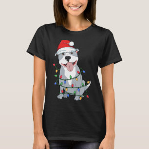 Pitbull Christmas Tree Light Santa Dog Xmas Kid Bo T-Shirt