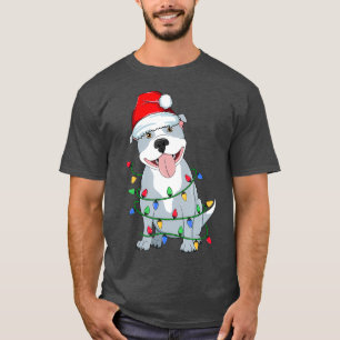 Pitbull Christmas Tree Light Santa Dog Xmas Kid T-Shirt
