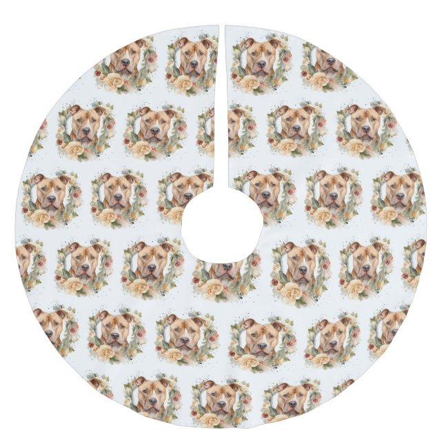 Pitbull Christmas Wreath Festive Pup Brushed Polyester Tree Skirt (Front)