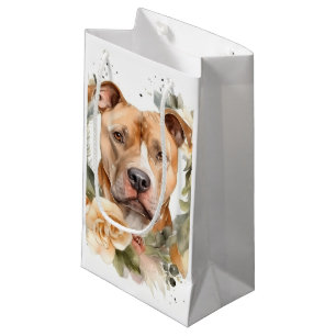 Pitbull Christmas Wreath Festive Pup Small Gift Bag
