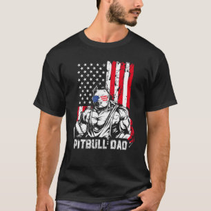 Pitbull Dad Muscle Pet Dog American Flag 4th Of Ju T-Shirt