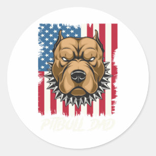 Pitbull Dad USA Flag Patriotic Fathers Day Gift Classic Round Sticker