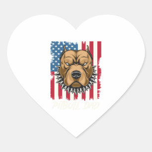 Pitbull Dad USA Flag Patriotic Fathers Day Gift Heart Sticker