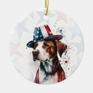 Pitbull Dog, 4th of july Personalised Ceramic Ornament