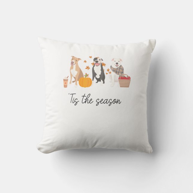 Pitbull Dog Autumn Fall Thanksgiving Tis The Seaso Cushion (Front)