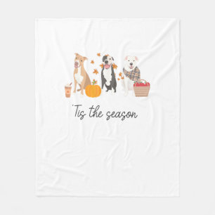 Pitbull Dog Autumn Fall Thanksgiving Tis The Seaso Fleece Blanket