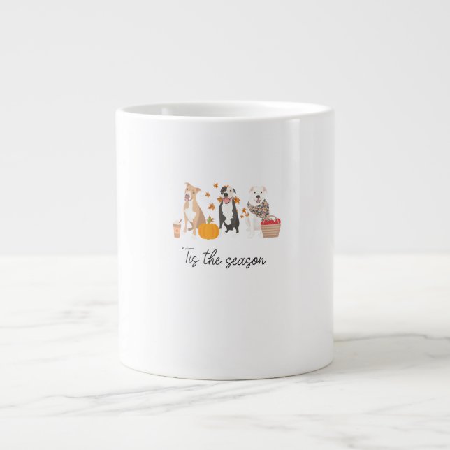 Pitbull Dog Autumn Fall Thanksgiving Tis The Seaso Large Coffee Mug (Front)
