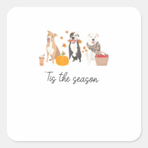Pitbull Dog Autumn Fall Thanksgiving Tis The Seaso Square Sticker