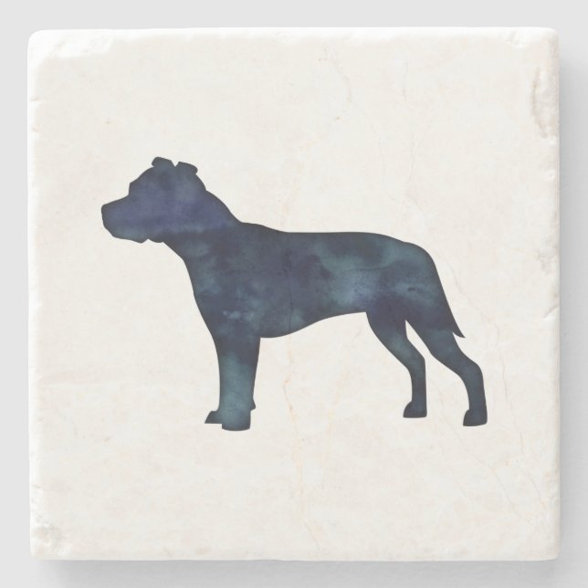 Pitbull Dog Breed Silhouette Black Watercolor Stone Coaster (Front)