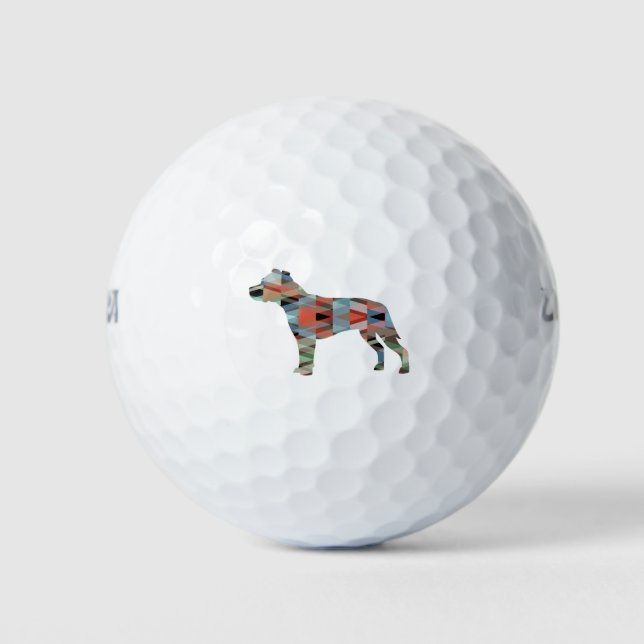 Pitbull Dog Breed Silhouette Geometric Plaid Golf Balls (Front)