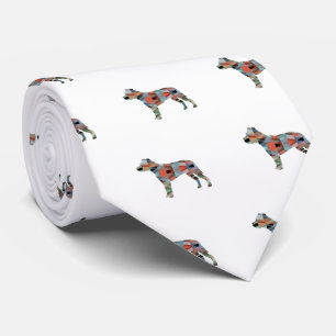 Pitbull Dog Breed Silhouette Geometric Plaid Tie