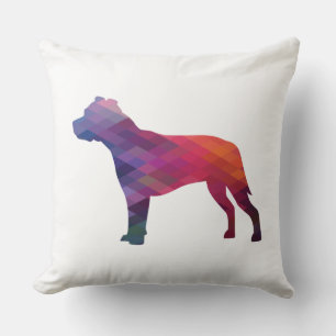 Pitbull Dog Breed Silhouette Geometric Purple Cushion