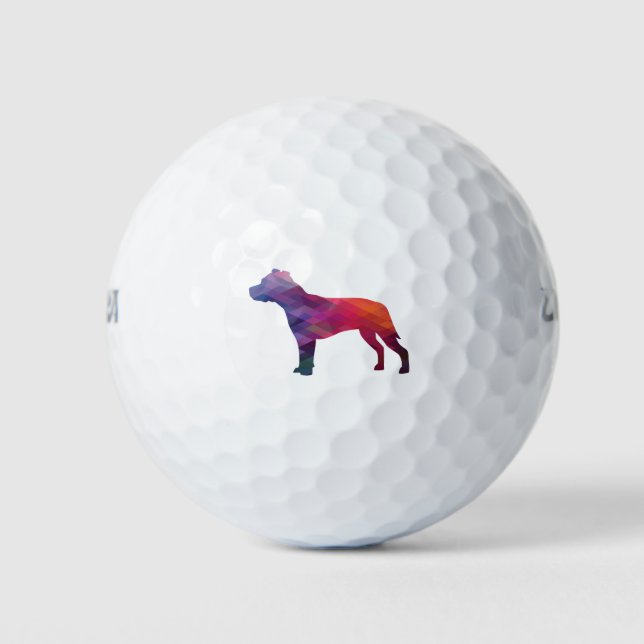 Pitbull Dog Breed Silhouette Geometric Purple Golf Balls (Front)
