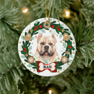 Pitbull Dog Christmas Cute Dog Cookie Wreath Ceramic Ornament