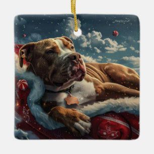 Pitbull Dog Christmas Festive Ceramic Ornament