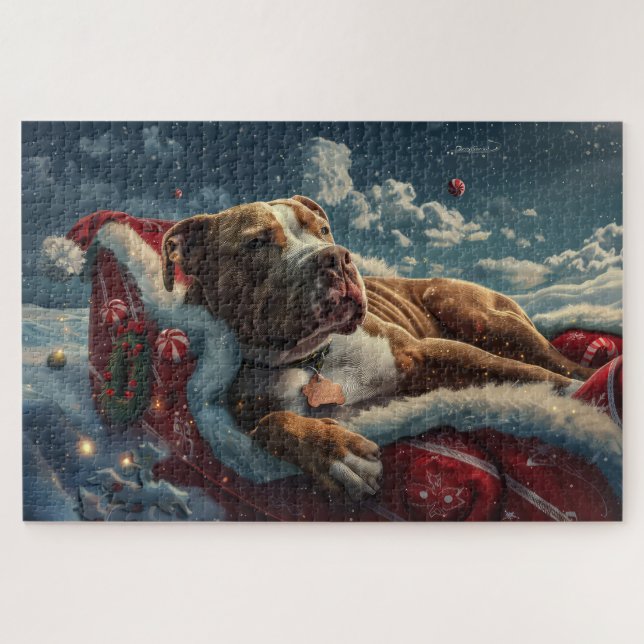 Pitbull Dog Christmas Festive Jigsaw Puzzle (Horizontal)
