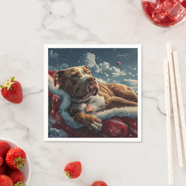 Pitbull Dog Christmas Festive Napkin (Insitu)