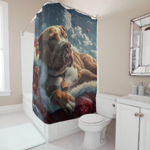 Pitbull Dog Christmas Festive Shower Curtain