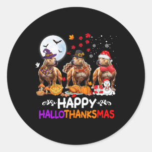 Pitbull Dog Christmas Happy Hallothankmas Thanksgi Classic Round Sticker