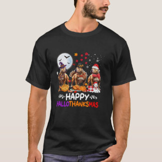 Pitbull Dog Christmas Happy Hallothankmas Thanksgi T-Shirt