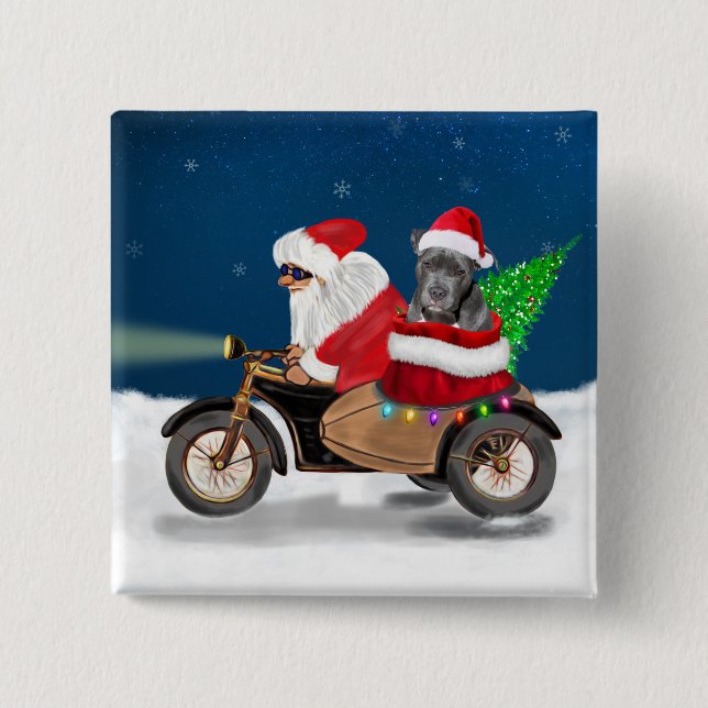 Pitbull Dog Christmas Santa Claus  15 Cm Square Badge (Front)