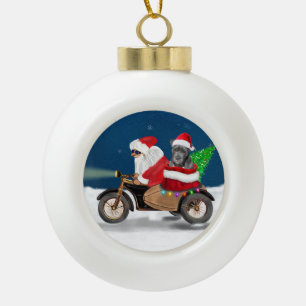 Pitbull Dog Christmas Santa Claus  Ceramic Ball Christmas Ornament