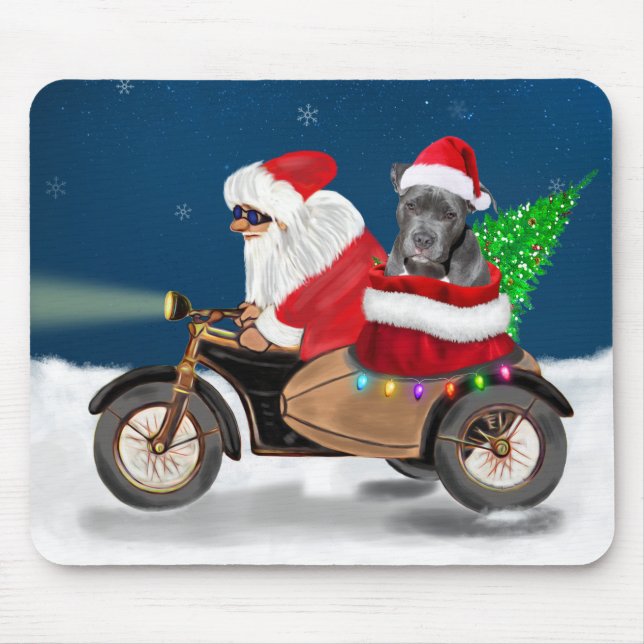 Pitbull Dog Christmas Santa Claus  Mouse Pad (Front)