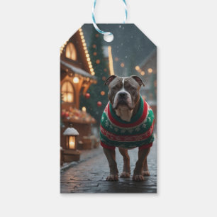 Pitbull Dog Christmas Snow Holiday Gift Tags