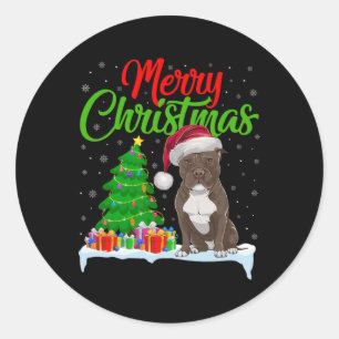 Pitbull Dog Christmas Tree Lights Xmas Pitbull Dog Classic Round Sticker