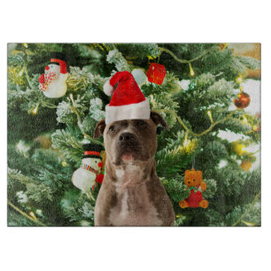 Pitbull Dog Christmas Tree Ornaments Snowman Cutting Board